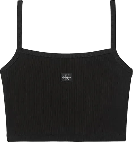 Calvin Klein ▫️ SL Woven Label 2x2 Baby Rib Crop Lv047f221g Camisola com alças largas para mulher 5