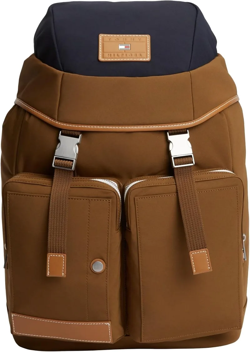 Tommy Hilfiger ▫️ Mochila Th Casual Flag AM0AM14143 para homem, cor castanha (amendoim escuro), tamanho único