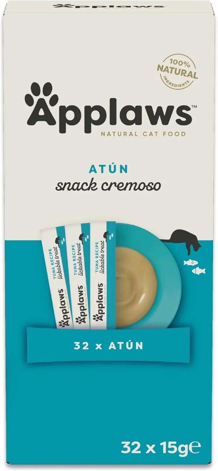 Applaws ▫️ 100 % Natural atum cremoso lambível sem cereais Snack para Gatos e Gatinhos, 32 × 15 g Saquetas