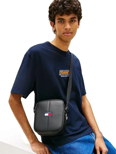 Tommy Jeans ▫️ Mala a tiracolo para homem «Daily Reporter» com fecho de correr, Preto (Black), Tamanho único 3