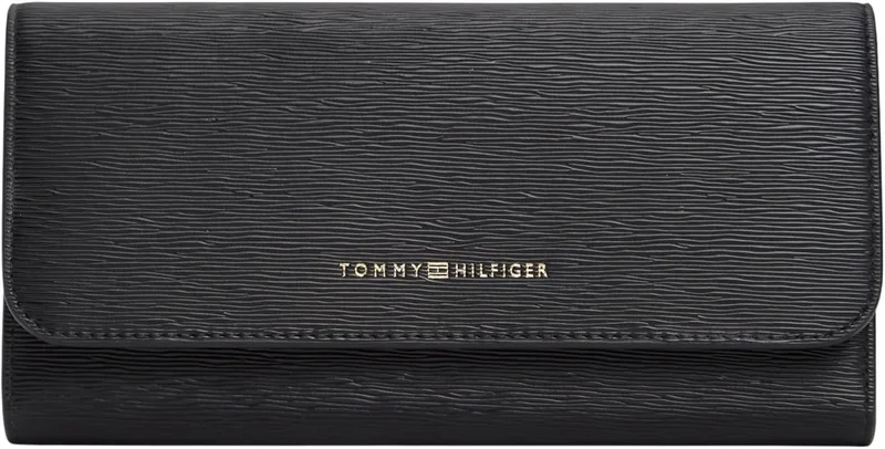 Tommy Hilfiger ▫️ TH Modern Lrg Flap Wallet AW0AW18488 - Carteira para mulher, cor preta (preto), tamanho único