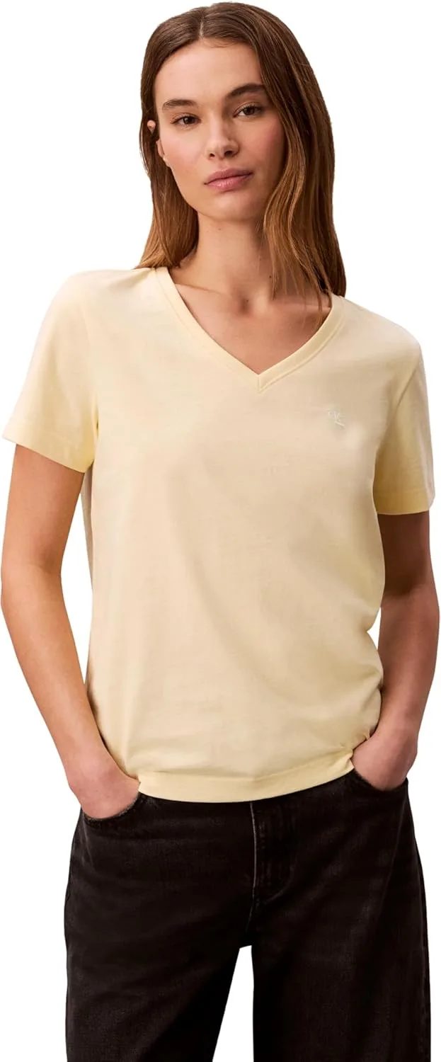 Calvin Klein ▫️ Camiseta de manga curta para mulher Archive Jersey com gola em V