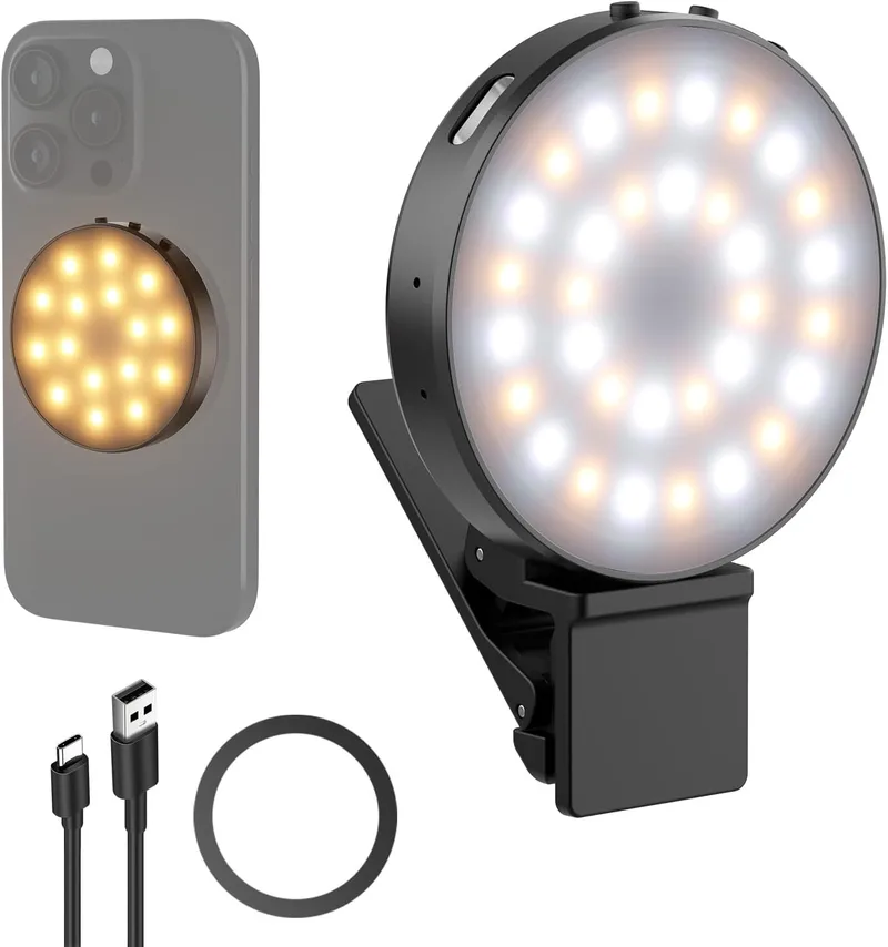 NEEWER ▫️ Versão de Nível de Entrada Luz Magnética para Selfie Compatível com iPhone MagSafe, 1W Clip on Ring Light LED Metal Phone Light, para Gravação de Vídeo Conferência Maquilhagem Portátil, CRI95+ 840lux/0.2m, NL32R