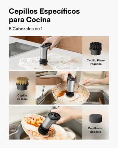 HOTO ▫️ Grip™ Escova Elétrica de Limpeza Doméstica, à prova de água IPX7, Escova Elétrica de Limpeza Leve (0,29 kg) com 6 cabeças, para limpeza da cozinha, louça, bancada, grelha, placa de cozinha e azulejos 3