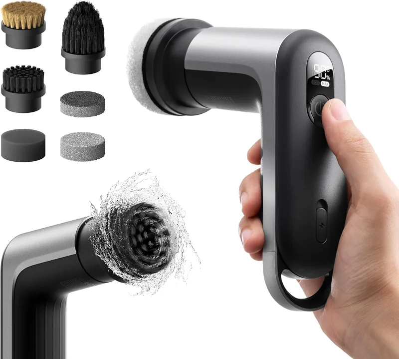 HOTO ▫️ Grip™ Escova Elétrica de Limpeza Doméstica, à prova de água IPX7, Escova Elétrica de Limpeza Leve (0,29 kg) com 6 cabeças, para limpeza da cozinha, louça, bancada, grelha, placa de cozinha e azulejos