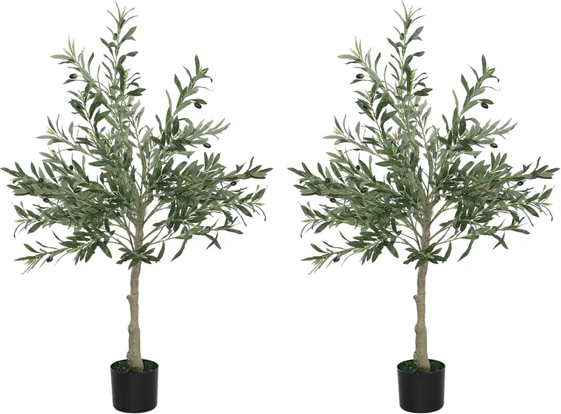 HOMCOM ▫️ Oliveiras Artificiais 120 cm Plantas Decorativas Artificiais com Folhas de Seda e 20 Azeitonas Decoração de Interior para Casa Escritório Quarto Sala de Estar Pack 2