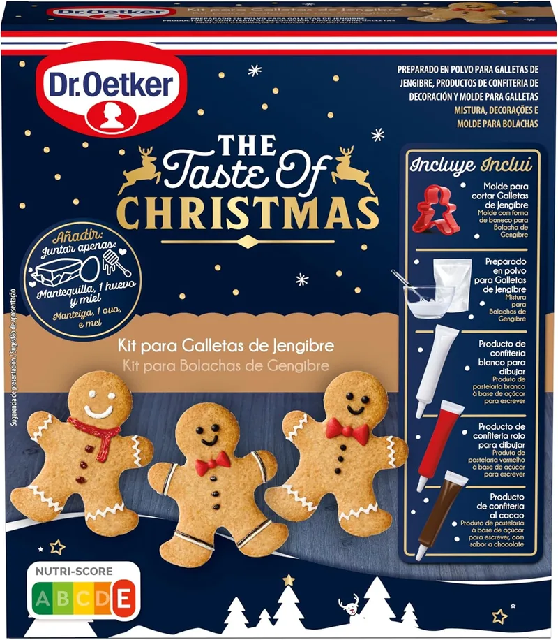 Dr. Oetker ▫️ Biscoitos de gengibre 337 g, kit para preparar e decorar 15 biscoitos, inclui molde de corte, mistura em pó, 3 lápis para bolos, fácil de preparar
