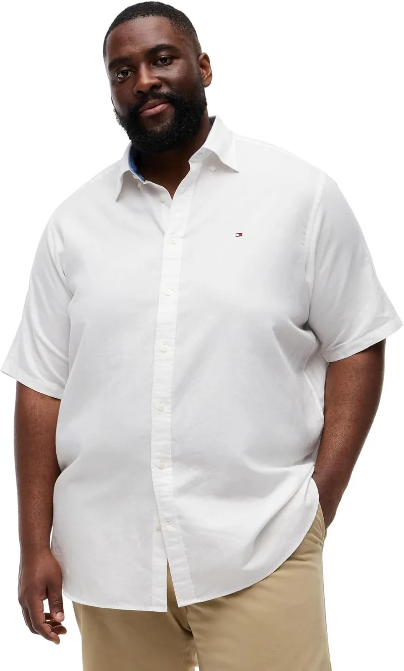 Tommy Hilfiger ▫️ BT-cl Linen BLND Solid SS RF S-b Mw0mw44062 Camisa de manga curta para homem