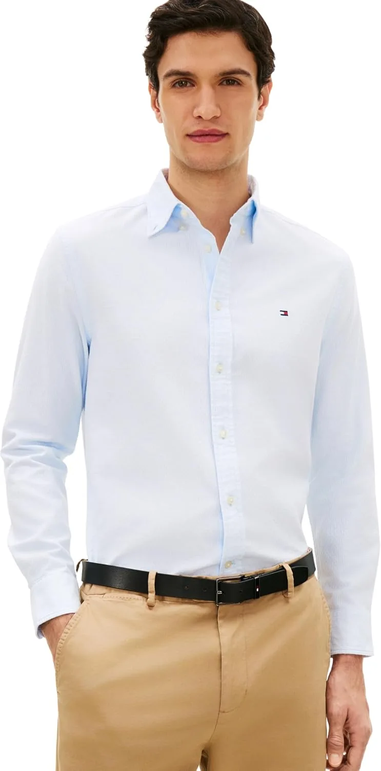 Tommy Hilfiger ▫️ Camisa Flex Dobby SF Mw0mw29970 de manga comprida para homem (pacote de 1)