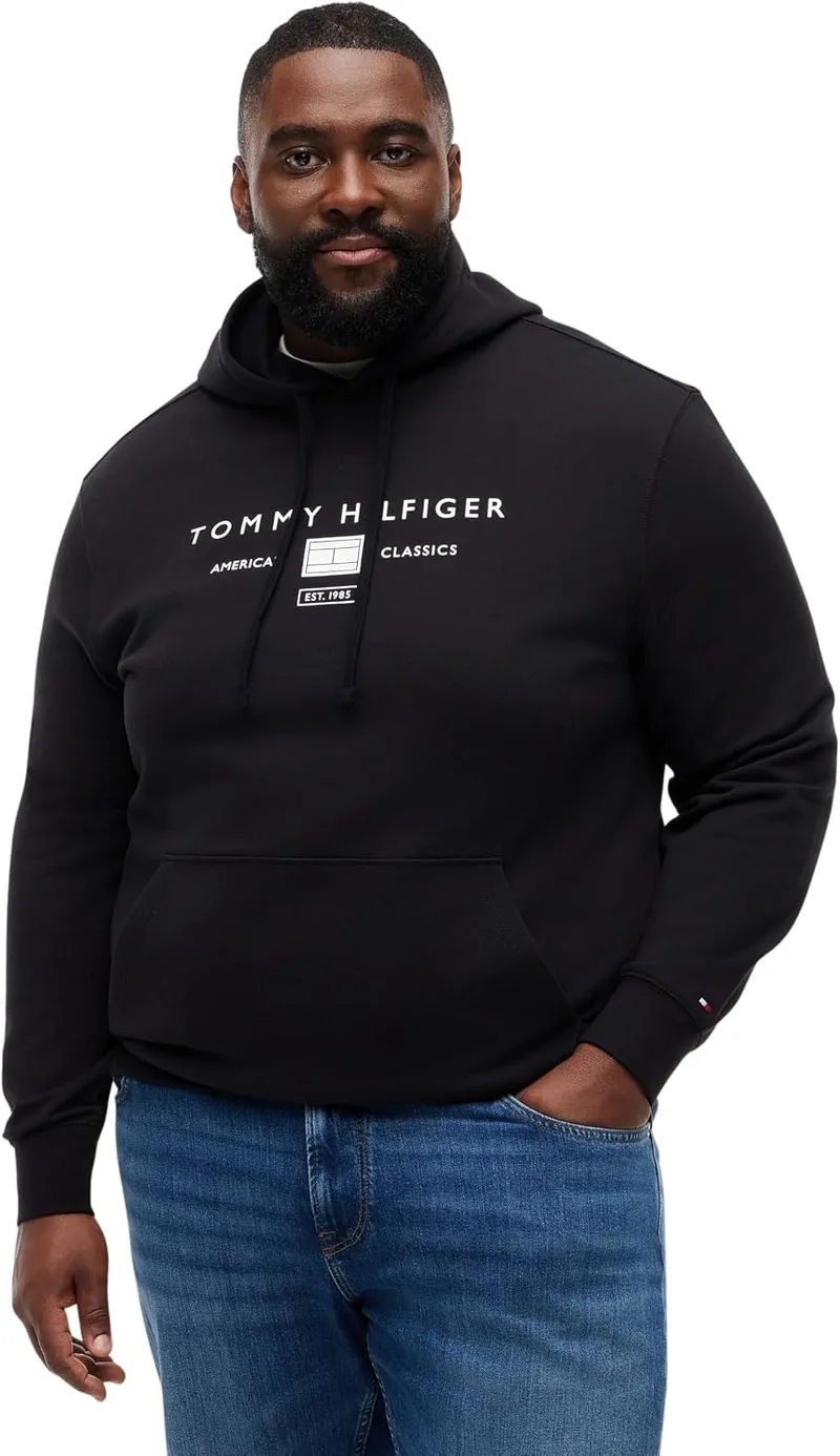 Tommy Hilfiger ▫️ Camisola de homem da marca Mono com bolso canguru, preta (Black), 2XL