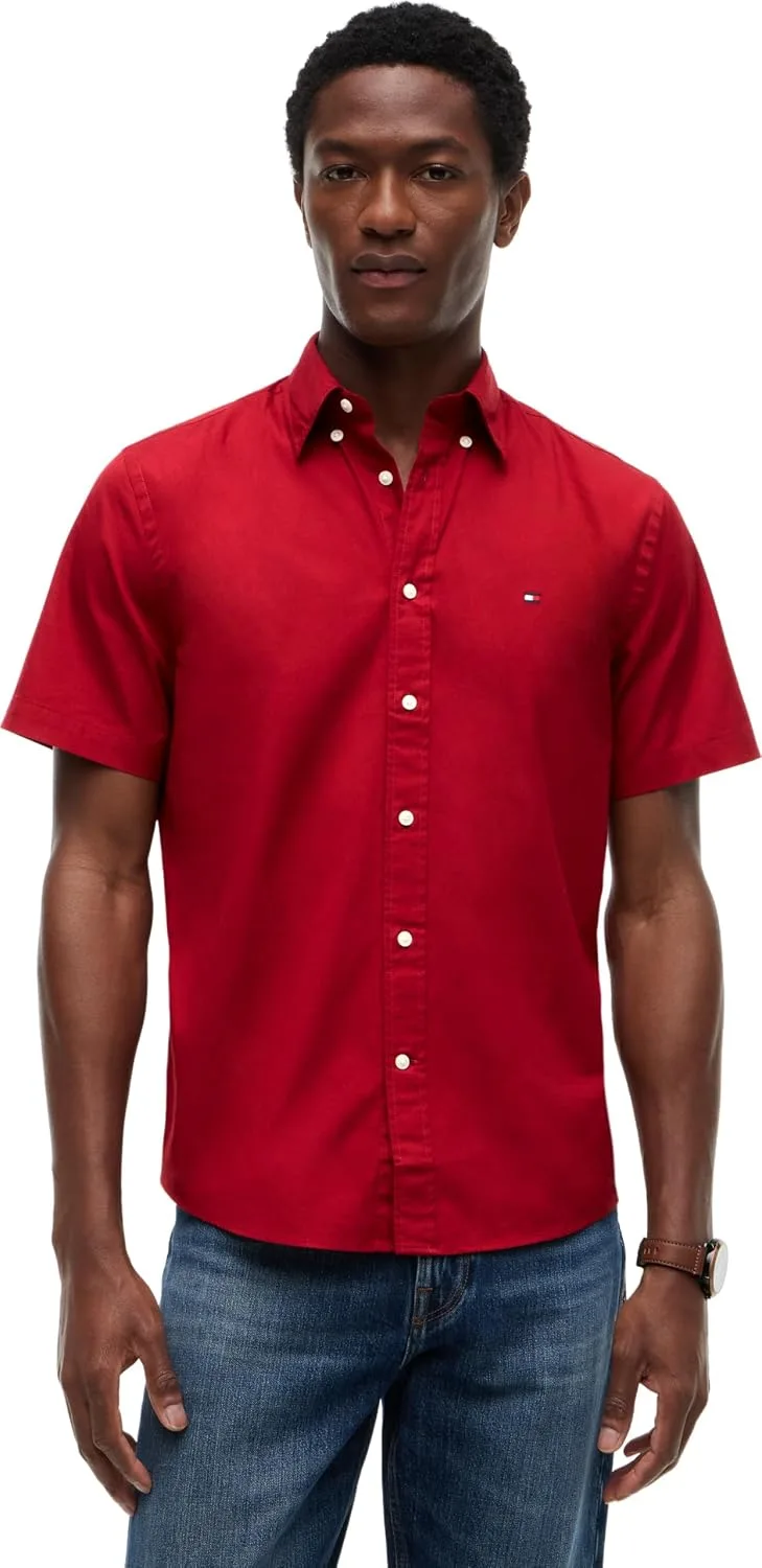 Tommy Hilfiger ▫️ Camisa de popelina para homem Flex Poplin de manga curta