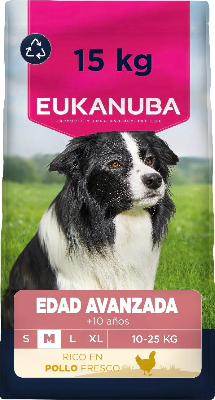 Eukanuba ▫️ Alimento para Cães Seniores com Frango Fresco para Raças Médias - Alimento seco de qualidade superior para cães seniores, 15 kg