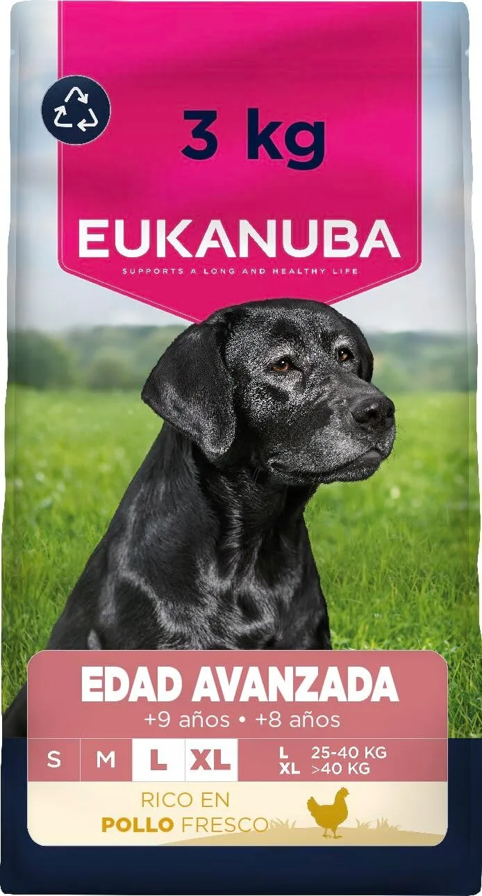Eukanuba ▫️ ração para cães idosos com frango fresco para raças de grande porte - Ração seca premium para cães idosos, 3 kg
