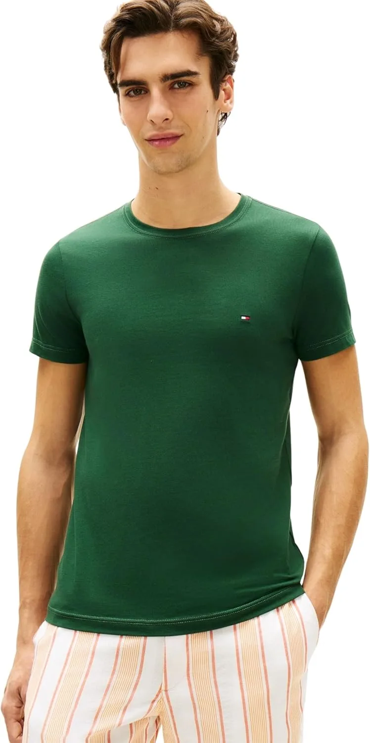 Tommy Hilfiger ▫️ Camiseta de manga curta para homem, elástica, corte justo, com gola redonda