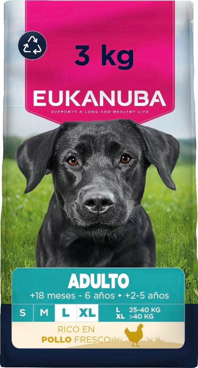 Eukanuba ▫️ Alimento Seco para Cães com Frango Fresco para Cães de Raça Grande - Alimento Seco Premium para Cães Adultos, 3 kg