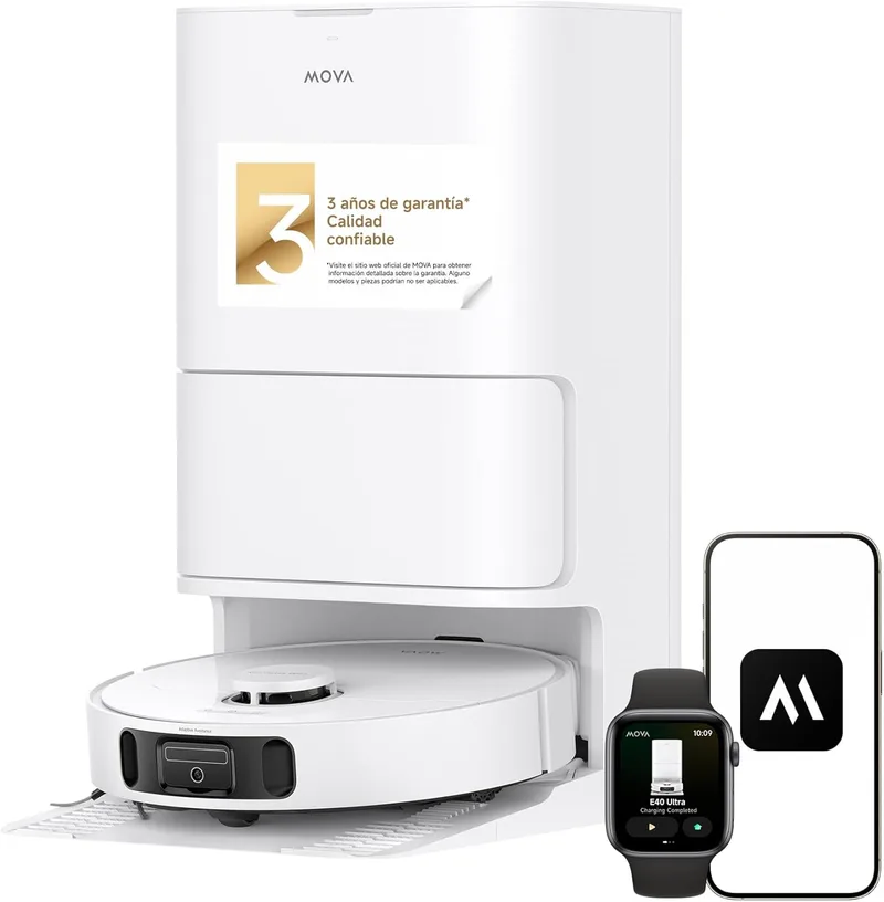 Mova ▫️ E40 Ultra Robot Vacuum Cleaner and Mopper 19,000 Pa Tecnologia de esfrega MaxiReach, escova lateral anti-emaranhado, até 75 dias de limpeza mãos-livres Estação tudo-em-um no modo Pet