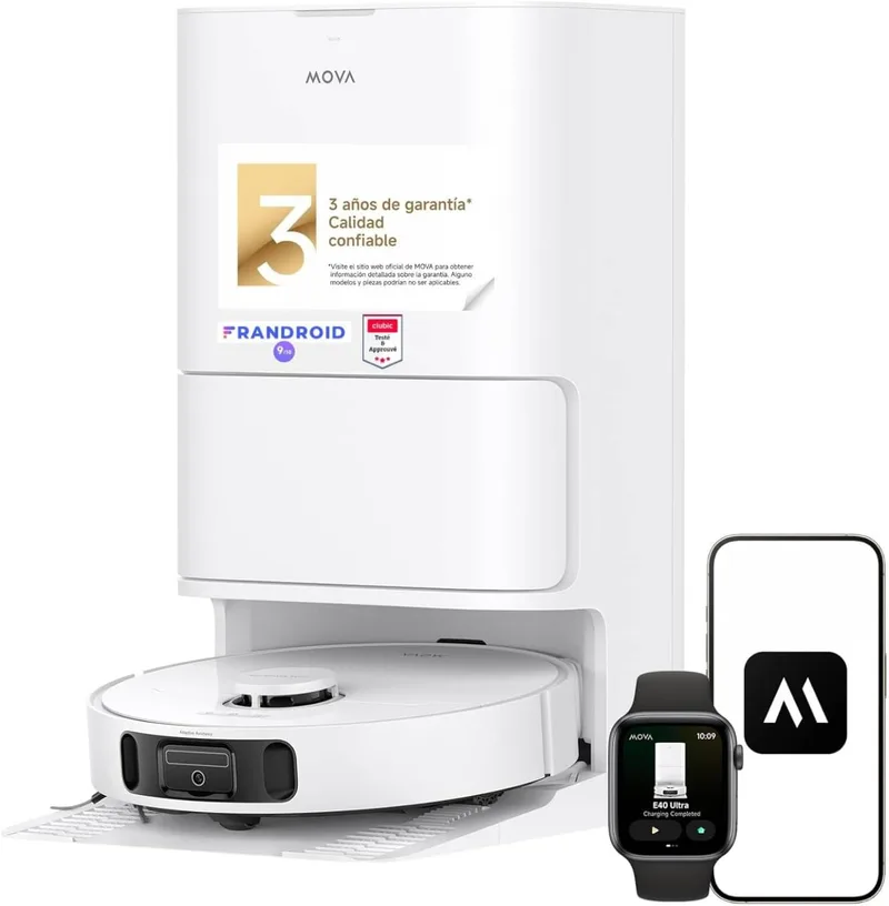 Mova ▫️ E40 Ultra Robot Vacuum Cleaner and Mopper 19,000 Pa Tecnologia de esfrega MaxiReach, escova lateral anti-emaranhado, até 75 dias de limpeza mãos-livres Estação tudo-em-um no modo Pet