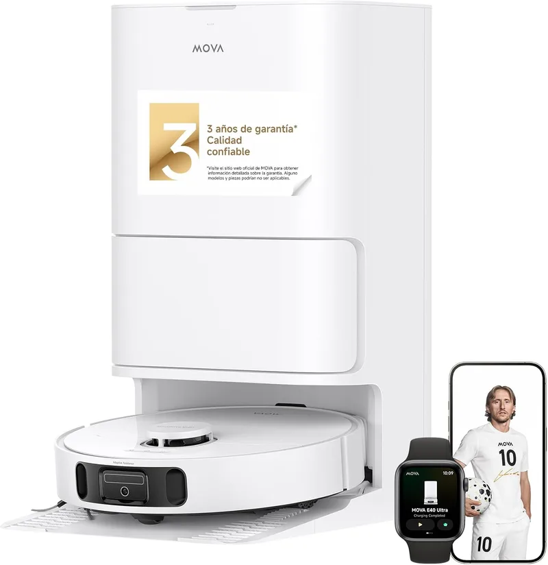 MOVA ▫️ E40 Ultra, Aspirador Robótico, Branco | 19 000 Pa de sucção, esfregona extensível, lava e seca as esfregonas com ar quente, escova anti-emaranhamento, mapeamento inteligente