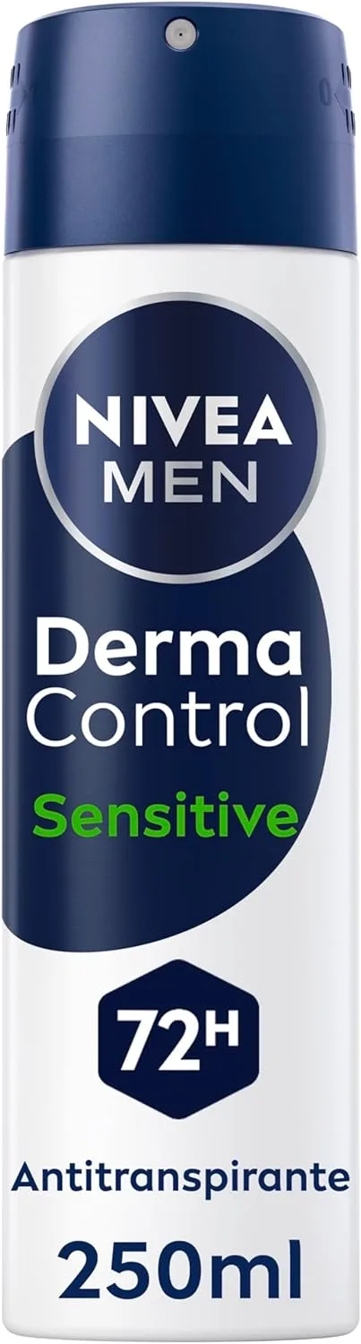 NIVEA ▫️ Derma Control Sensitive - Desodorizante antitranspirante para homem - Proteção contra a transpiração durante 72 horas - Ácido hialurónico e vitamina E - Não irritante - Pele sensível - Spray 250 ml