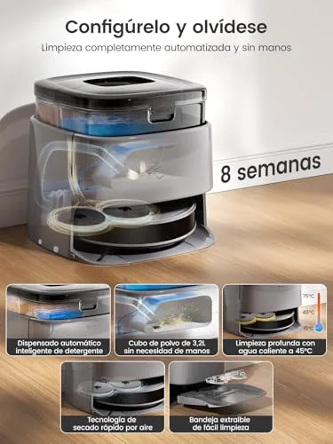 Lefant ▫️ M3 MAX – Robô Aspirador e Esfregador de Pisos com Base de Esvaziamento Automático, Tudo-em--Um 20 000 Pa, autonomia de 210 minutos, esvaziamento automático de 3,2 L, lavagem/secagem automática do esfregão, esfregões eleváveis, Wi-Fi/Alexa/iWatch/aplicação 3