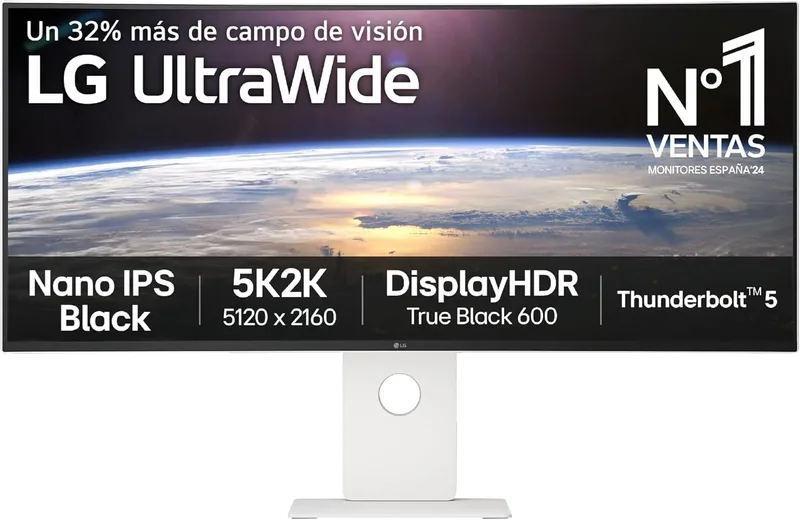 LG ▫️ 40U990A-W - Monitor UltraWide de 40", curvo 2500R, painel Nano IPS, (5121 x 2160), 120 Hz, ultrapanorâmico 21:9, FreeSync Premium, branco texturado, DCI-P3 99%