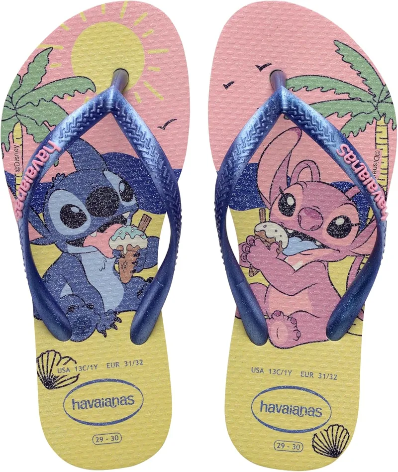 Havaianas ▫️ Kids Slim Disney, Lilo & Stitch Flip Flops, Design elegante e leve, com tiras delicadas e sola antiderrapante, para meninas