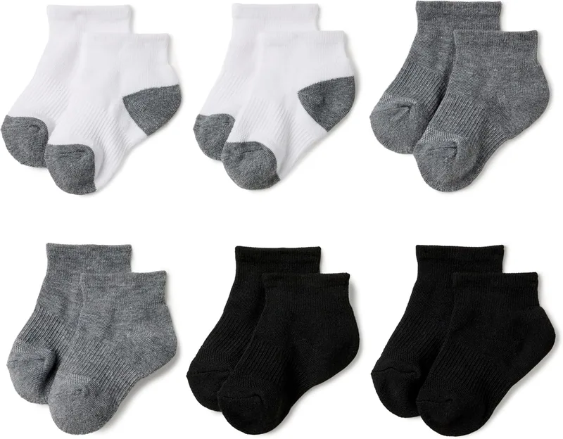 Amazon Essentials ▫️ Meias Desportivas de Alto Desempenho até ao Tornozelo, Amortecimento por Zonas, Apoio ao Arco do Pé, Unissexo para crianças, 6 pares