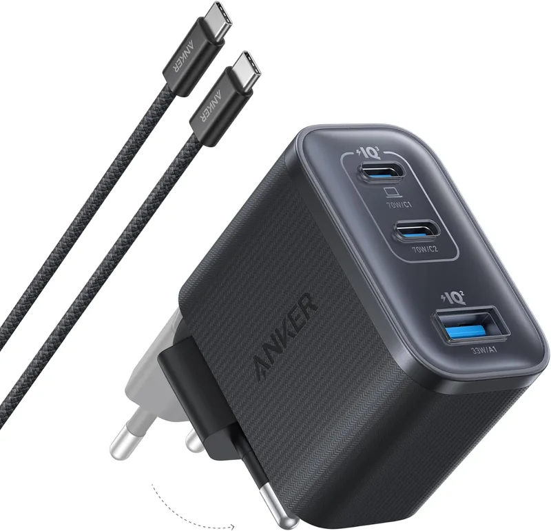 Anker ▫️ Carregador Nano, adaptador de parede com 3 portas e saída de 70 W, compacto e elegante, para iPhone 17/17 Pro MAX, iPhone 16/15/14, iPhone Air, MacBook Air, iPad, Pixel, Galaxy e outros