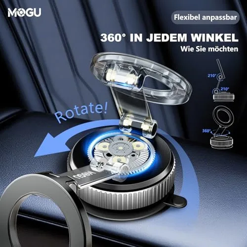 MOGU ▫️ Suporte magnético a vácuo para telemóvel no carro, sucção potente de 120 libras + íman de 2800 gf, suporte ajustável em 360° para telemóveis da série iPhone 17-12 e Samsung MagSafe, utilização 5