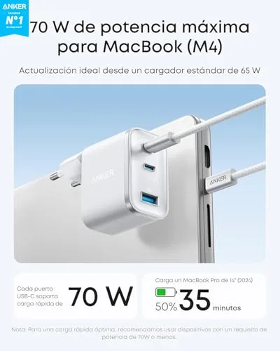 Anker ▫️ Carregador Nano USB-C de 70 W com 3 portas, dobrável, GAN 2