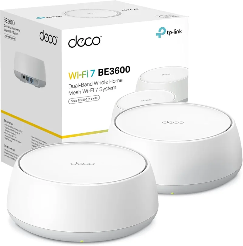 TP-Link ▫️ Deco BE3600 (2-Pack) - 7 Mesh Wi-Fi de banda dupla até 3,6 GB/s, Backhaul combinado com e sem fios, MLO, 2 portas Gigabit por unidade, segurança HomeShield