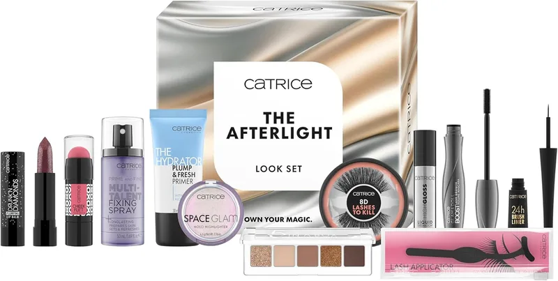 CATRICE ▫️ The Afterlight Look Set, conjunto de maquilhagem, looks do dia para a noite, primário, rímel, iluminador, bálsamo labial, etc., intemporal e versátil