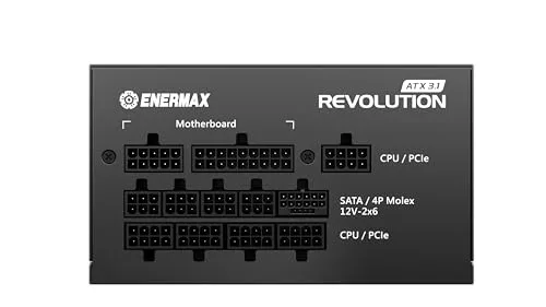 enermax ▫️ Revolution ATX 3.1 1200 W | Fonte de alimentação para PC ATX 3.1 totalmente modular | PCIe 5.1 | 80 Plus Gold | Ventilador de 120 mm | Condensador 105 °C japonês | ERS1200EWT -V2 5