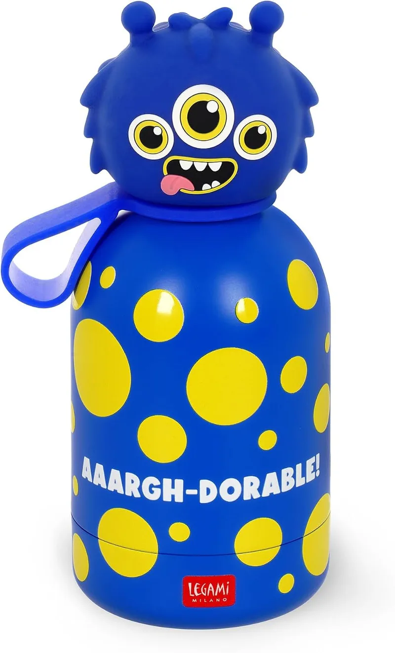 Legami ▫️ Garrafa de água para crianças Hot&Cold BFF, Monster, com dupla camada de aço inoxidável 18/8 e fecho hermético, mantém a bebida quente durante 12 horas e fria durante 24 horas, capacidade de 310 ml