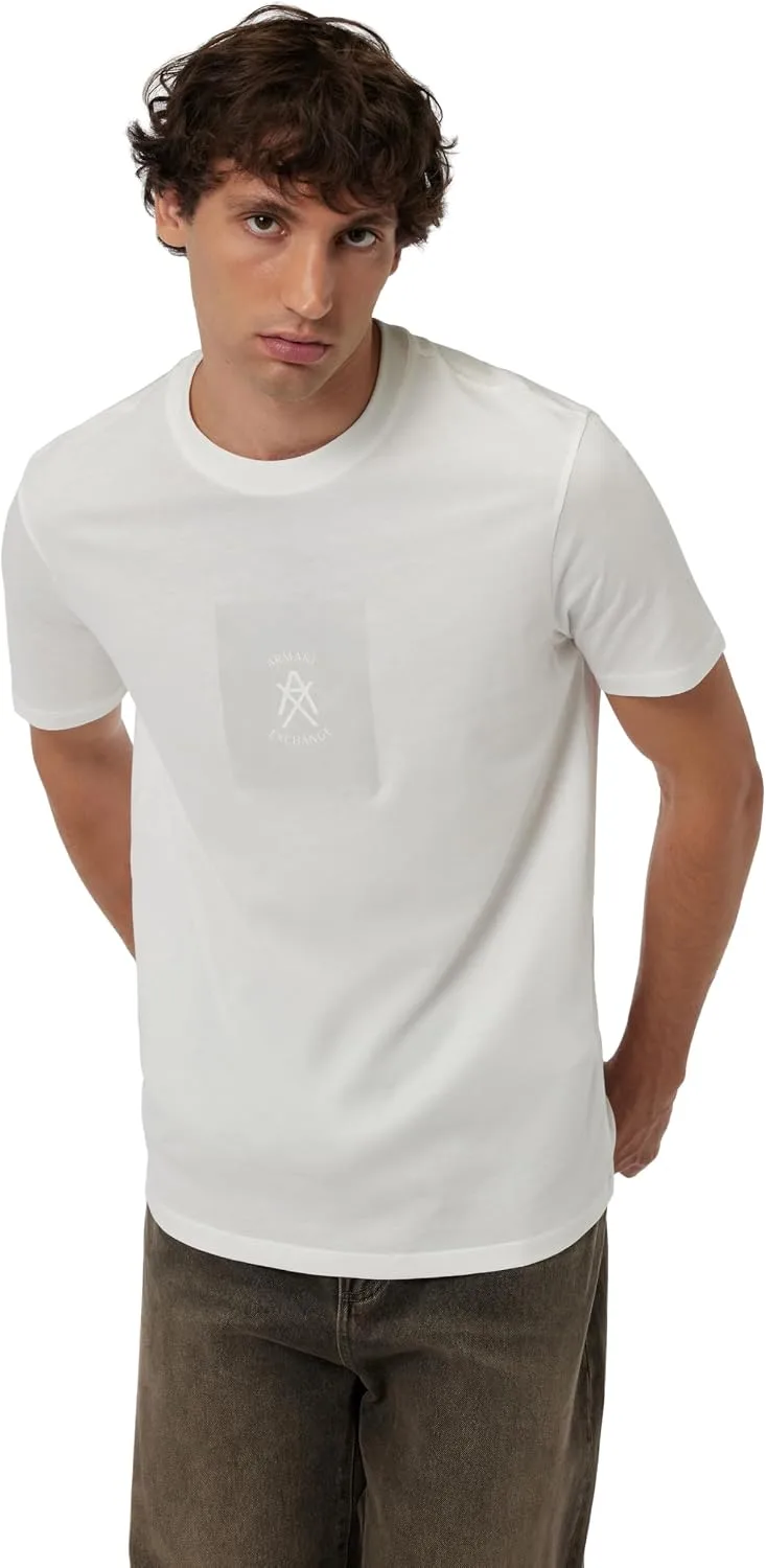 Armani Exchange ▫️ Camiseta masculina One Block Up, com logótipo em borracha e cetim (pacote de 1)