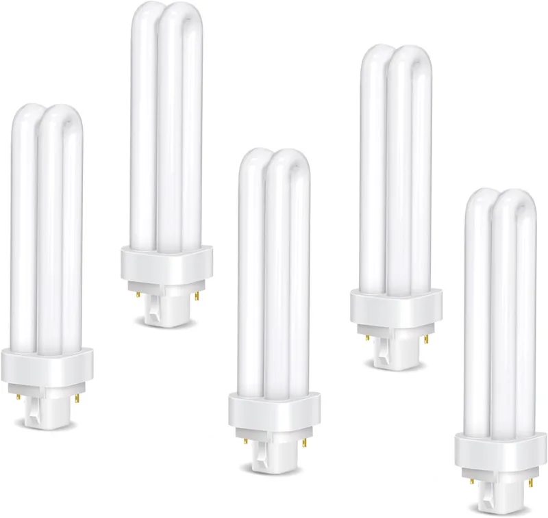 Liuyife ▫️ Conjunto de 5 lâmpadas G24d-3, 2 pinos PLC, tubo de 26 W, branco quente 2700 K, 1600 LM, tubo de dupla espiral 2U, lâmpada fluorescente de baixo consumo e alta eficiência, adequada para cozinha, quarto e sala de jantar