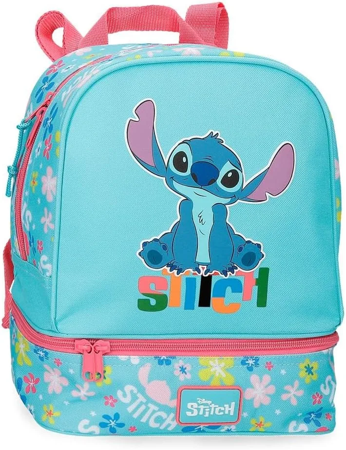Disney ▫️ Mochila escolar infantil Joumma Aloha Stitch, fabricada em poliéster, com alças largas e ajustáveis que se adaptam ao corpo e bolso frontal.