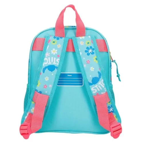 Disney ▫️ Mochila escolar infantil Joumma Aloha Stitch, fabricada em poliéster, com alças largas e ajustáveis que se adaptam ao corpo e um bolso frontal. 3