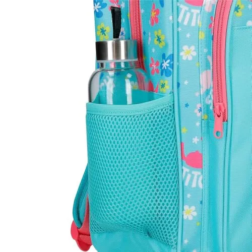Disney ▫️ Mochila escolar infantil Joumma Aloha Stitch, fabricada em poliéster, com alças largas e ajustáveis que se adaptam ao corpo e um bolso frontal. 6
