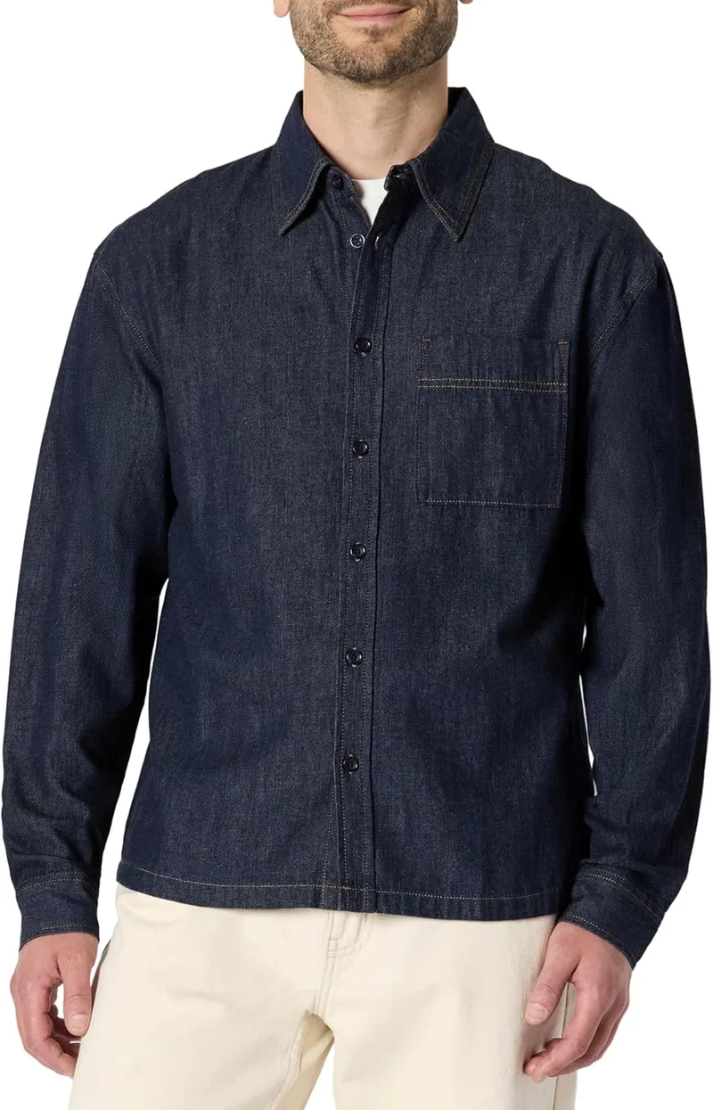 Amazon Essentials ▫️ (Demi's Choice) Camisa com botões de ganga moderna de tamanho grande para homem com ajuste de tamanho grande