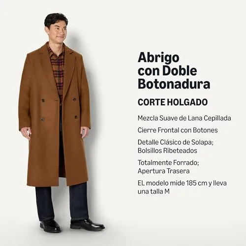 Amazon Essentials ▫️ Casaco comprido para homem em mistura de lã, com fecho duplo e corte largo 2