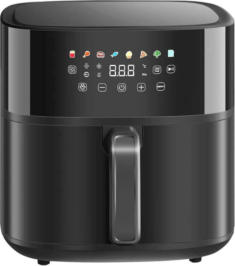 HOMCOM ▫️ Air Fryer 8 L Air Fryer 1700 W 360° Circulação de ar quente Temperatura ajustável 80-200°C 8 Programas Painel tátil Temporizador Temporizador de pré-aquecimento Lembrete de viragem Preto