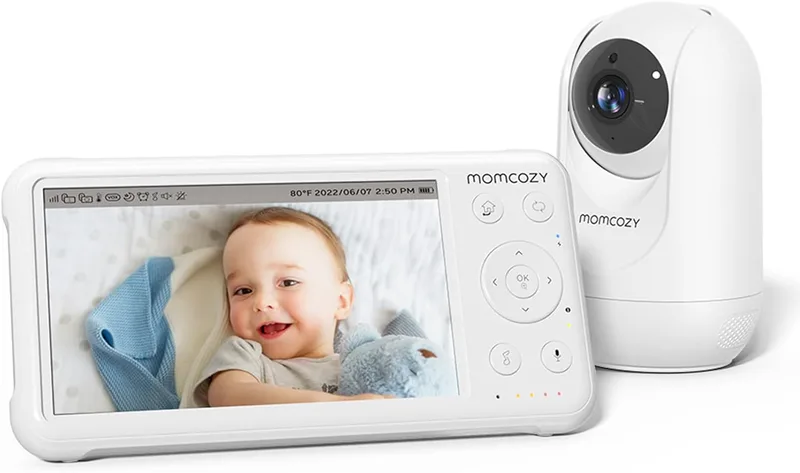 momcozy ▫️ Câmara de vigilância para bebés ligação WiFi gratuita até 300 m para máxima segurança, monitor para bebés de ecrã dividido FHD de 5" com bateria de 5000 mAh, visão nocturna e áudio bidirecional