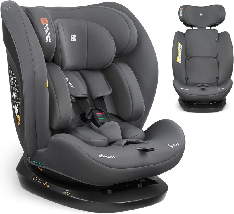 kikka boo ▫️ Cadeira auto KikkaBoo sem ISOFIX i-EXPLORE 2, Grupo 0 1 2 3, tamanho i 40-150 cm, reclinável, 0-12 anos, 14 posições, apoio de cabeça, almofada e arnês de 5 pontos, cinzento