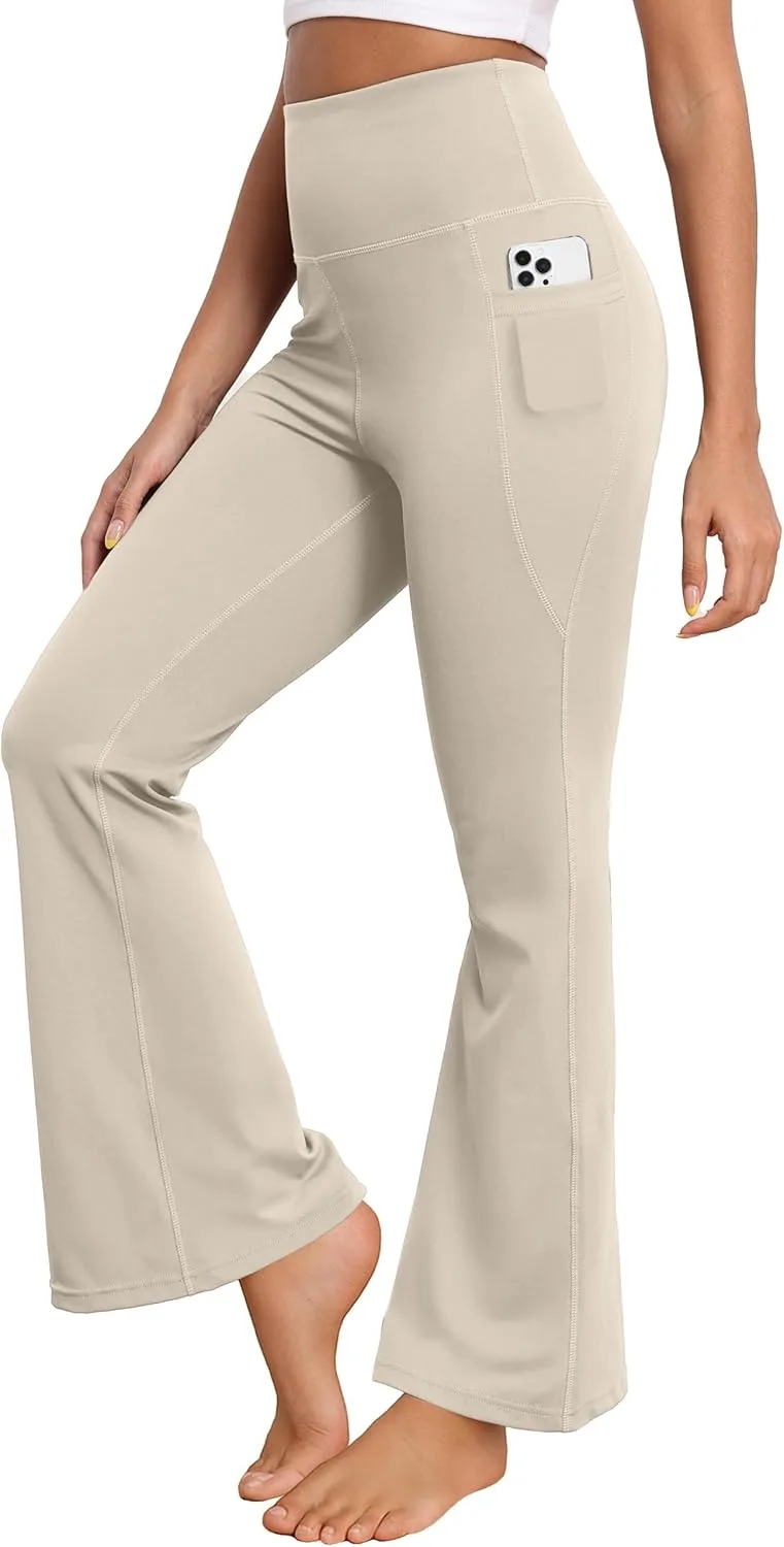 GRECERELLE ▫️ Calças de ioga para mulher, largas, elásticas, controlo da barriga, roupa de trabalho, casual, com bolsos