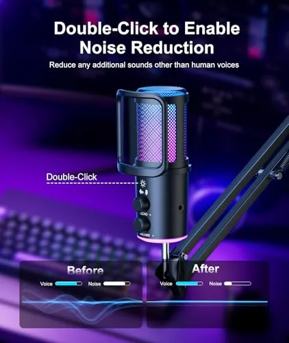 ONIKUMA GAMING ▫️ Kit de microfone USB para jogos com braço articulado, microfone condensador RGB com cancelamento de ruído, regulação da reverberação e botão de silenciamento, monitorização para transmissão, podcasting e Discord 2