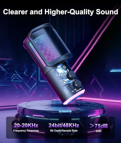 ONIKUMA GAMING ▫️ Kit de microfone USB para jogos com braço articulado, microfone condensador RGB com cancelamento de ruído, regulação da reverberação e botão de silenciamento, monitorização para transmissão, podcasting e Discord 4