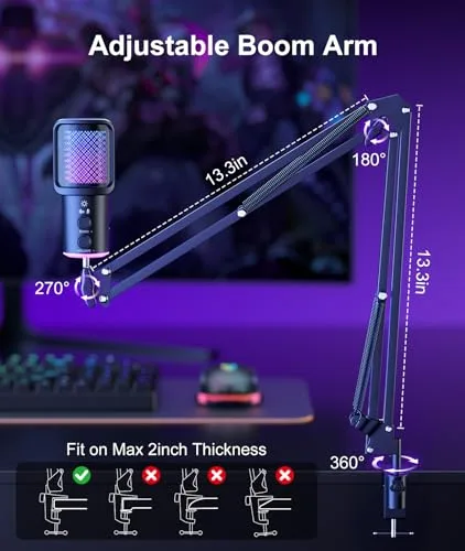 ONIKUMA GAMING ▫️ Kit de microfone USB para jogos com braço articulado, microfone condensador RGB com cancelamento de ruído, regulação da reverberação e botão de silenciamento, monitorização para transmissão, podcasting e Discord 7