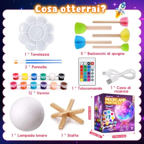Toyzey ▫️ Conjunto de Artesanato: Pintura com Lâmpada, Pintura 3D com Luz Noturna, Lâmpada de Lua DIY, Conjunto Criativo para Crianças, Presente de Aniversário, Conjunto de Artesanato para Meninas dos 6 aos 12 anos 6