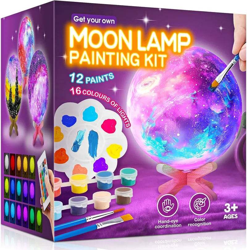 Toyzey ▫️ Conjunto de Artesanato: Pintura com Lâmpada, Pintura 3D com Luz Noturna, Lâmpada de Lua DIY, Conjunto Criativo para Crianças, Presente de Aniversário, Conjunto de Artesanato para Meninas dos 6 aos 12 anos